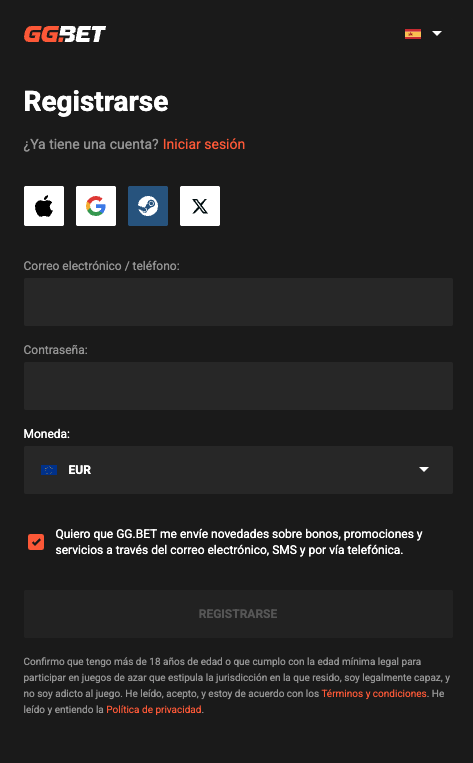Registro de GGBet